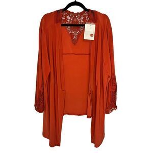 Antthony Originals Women’s 3X Kimono Cardigan Orange Button Front Crochet NEW